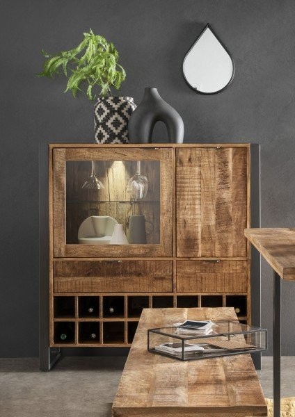 Weinschrank CAYRO Mangoholz 116x113x42cm massiv