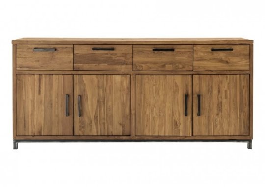 Sideboard MARINI 3 200x95x45cm recyceltes Teak massiv natur Metall schwarz