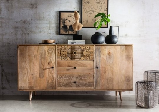 Sideboard LYN Mangoholz Altholz 160x80x40cm natur