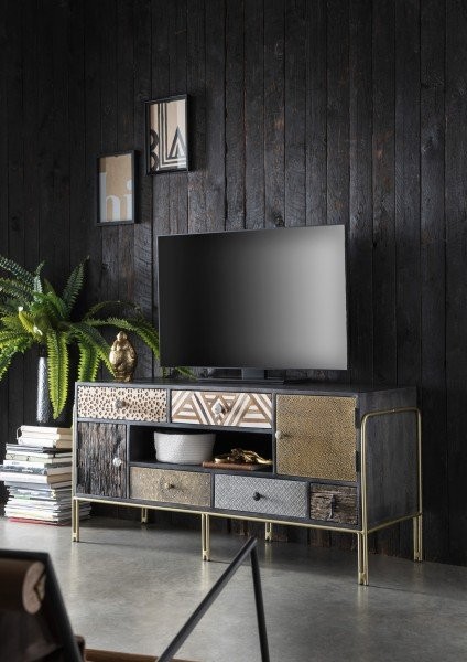 TV Board GOA 07 Mangoholz Altholz 128x62x45cm Metall anthrazit