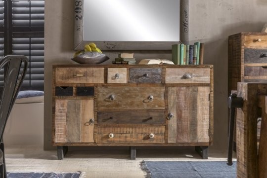 Sideboard PRIYA Altholz 150x90x40cm Massiv multifarbig vintage