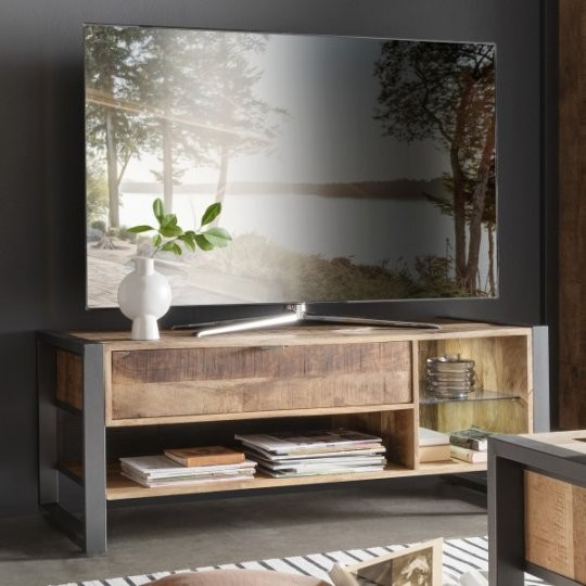 TV Board 1 CAYRO Mangoholz 129x49x49cm massiv recycelt