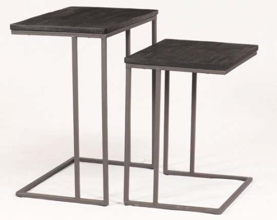 2er Set Beistelltisch EMMA recyceltes Teakholz wine Metall gunmetal